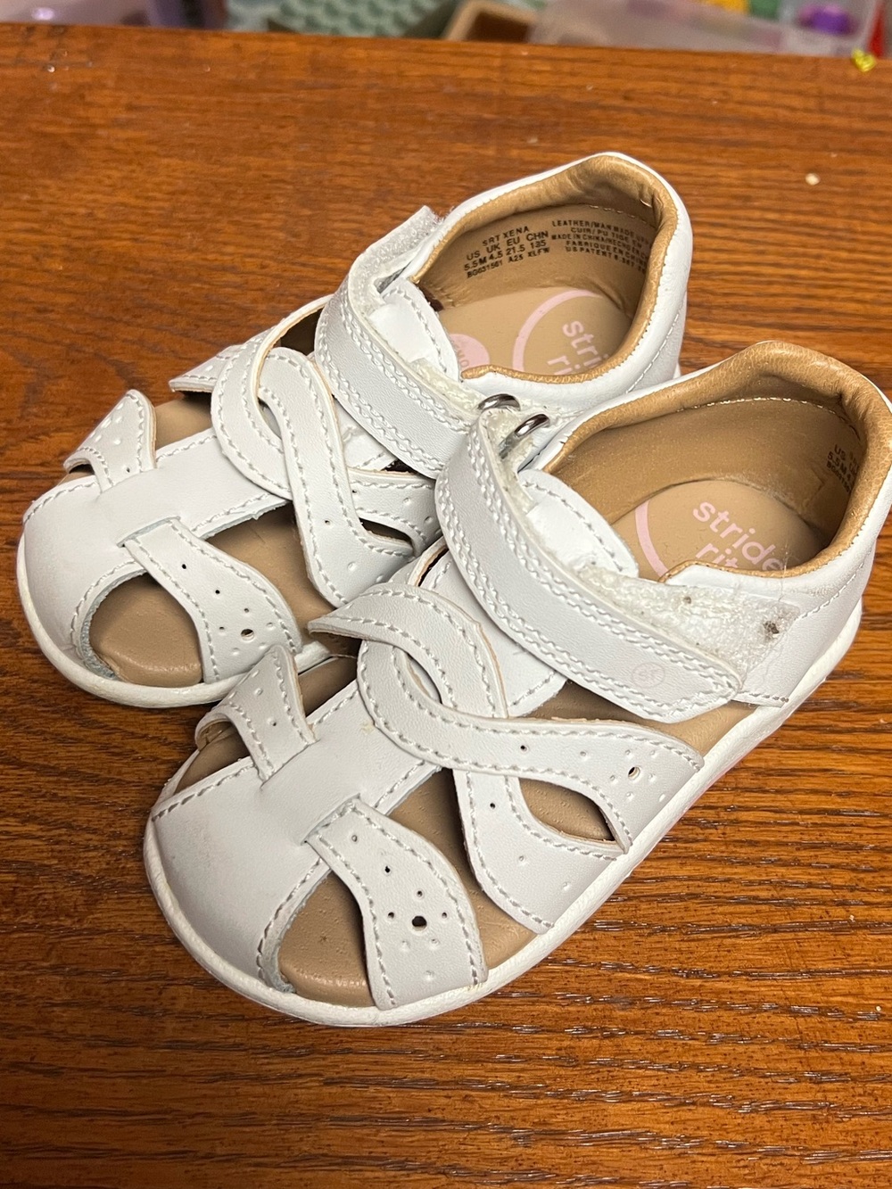 Stride Rite White Leather Toddler Closed-Toe Sandals